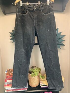 French Dressing Jeans.  US 16. Black with all over silver sparkles.  Soft cotton
